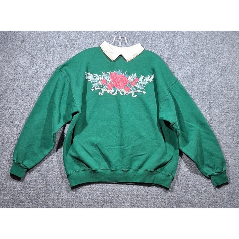 Vintage Morning Sun Green Rose Holly Sweatshirt XL Hanes Activewear USA Made